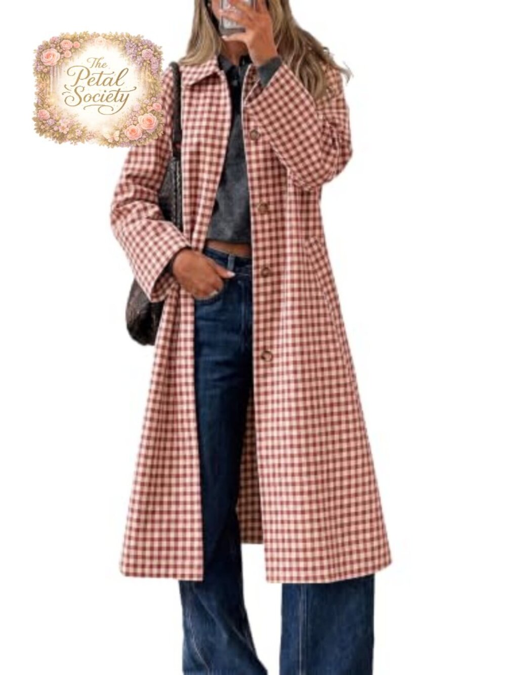 Women's Plaid Trench Coat Fall Lapel Single Breasted Long Jacket
